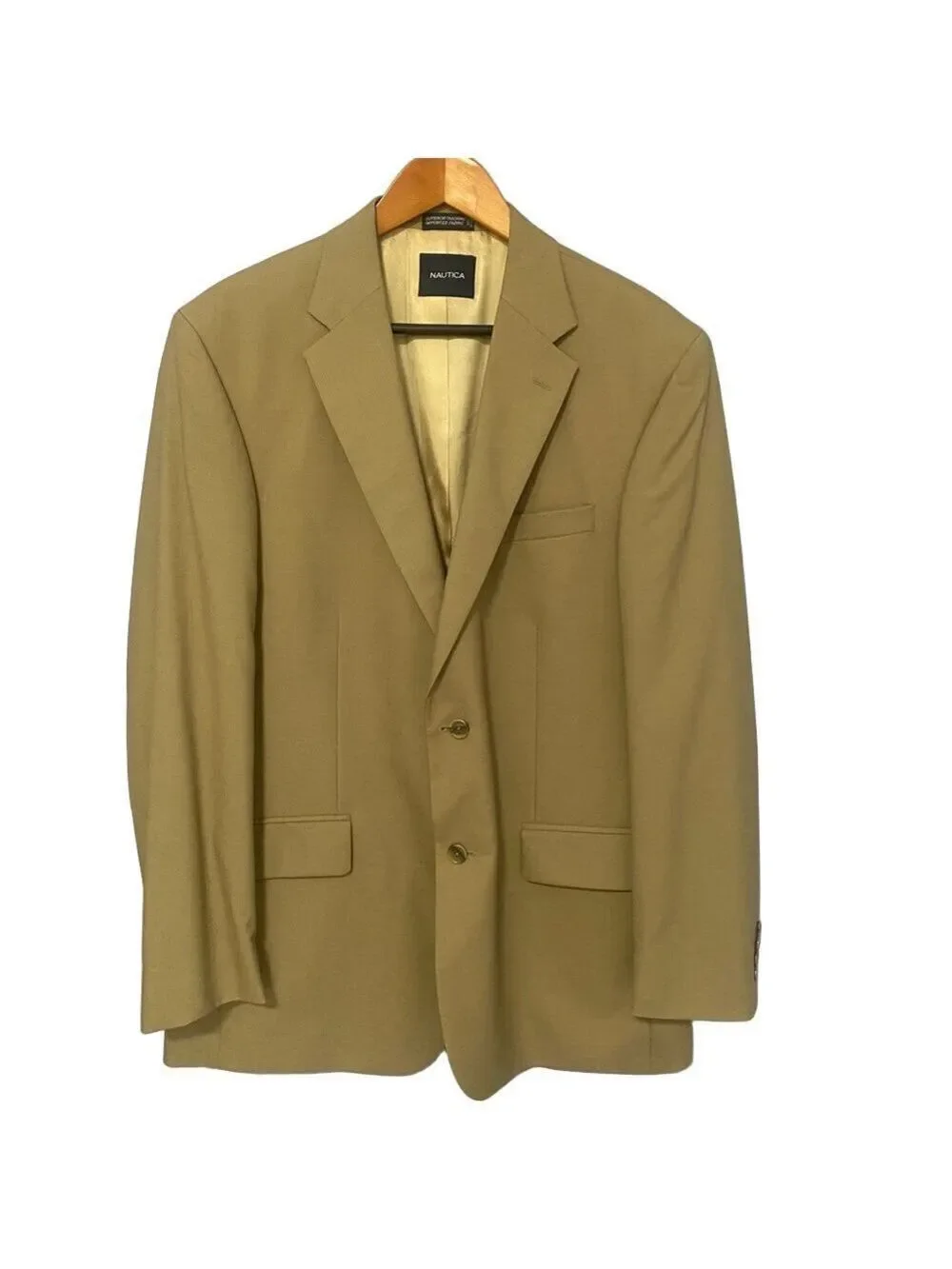 Nautica Mens Beige Wool Lightweight Sport Coat Blazer 44L Classic Fit